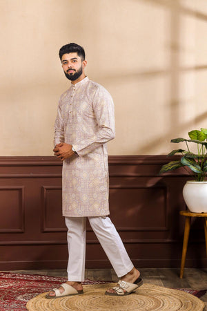 Mens Lavender Printed Art Silk Kurta Set (ACA7226)