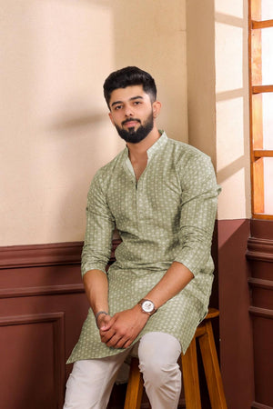 Mens Green Printed Art Silk Kurta Set (ACA7232)
