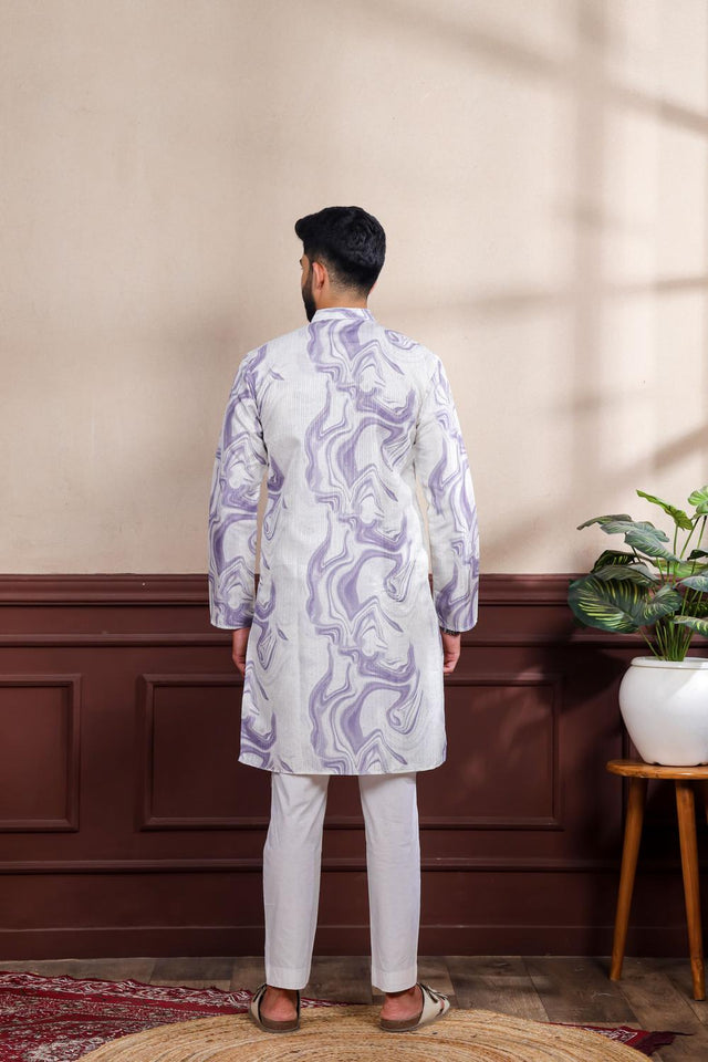 Mens Violet Printed Art Silk Kurta Set (ACA7233)