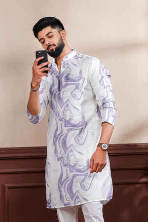 Mens Violet Printed Art Silk Kurta Set (ACA7233)