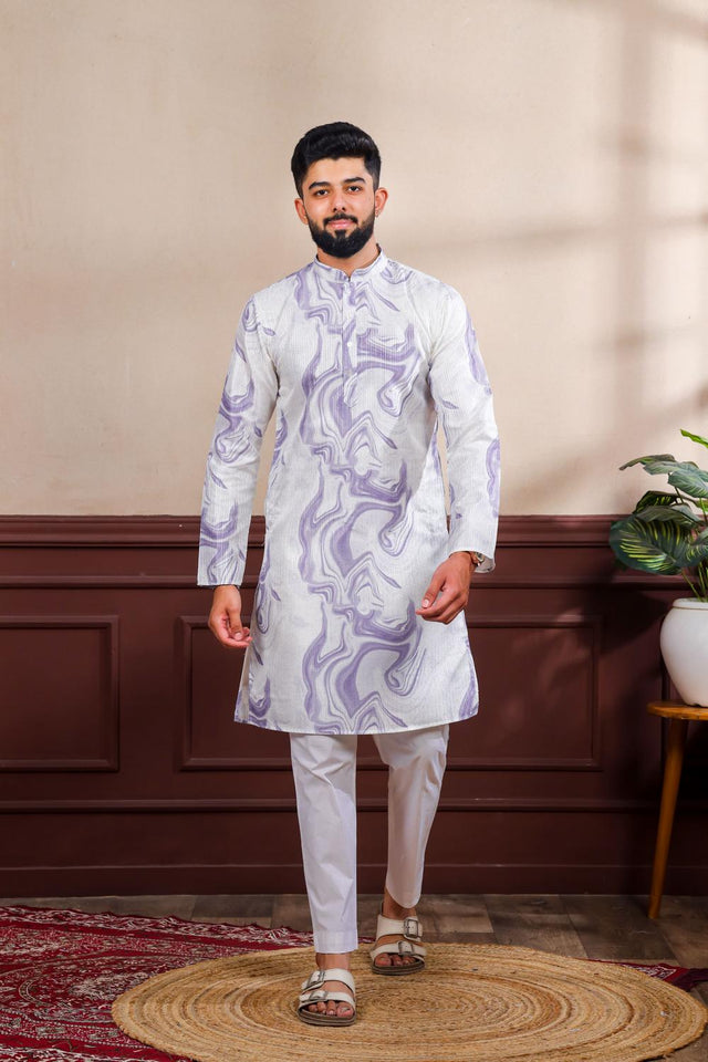 Mens Violet Printed Art Silk Kurta Set (ACA7233)