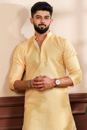 Mens Yellow Printed Art Silk Kurta Set (ACA7234)