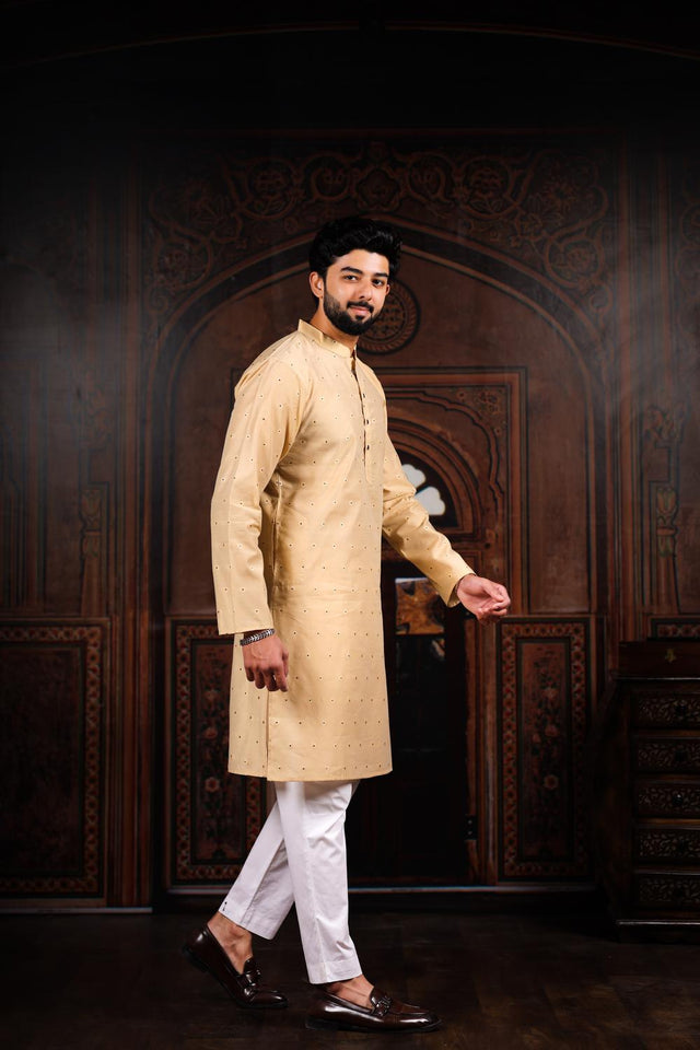 Mens Brown Woven Cotton Kurta Set (ACA7236)