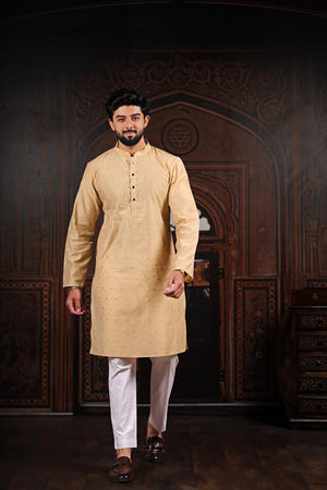 Mens Brown Woven Cotton Kurta Set (ACA7236)