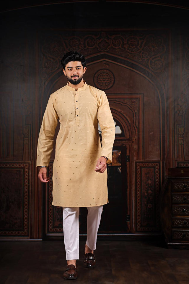 Mens Brown Woven Cotton Kurta Set (ACA7236)