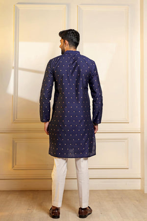 Mens Blue Woven Cotton Kurta Set (ACA7238)