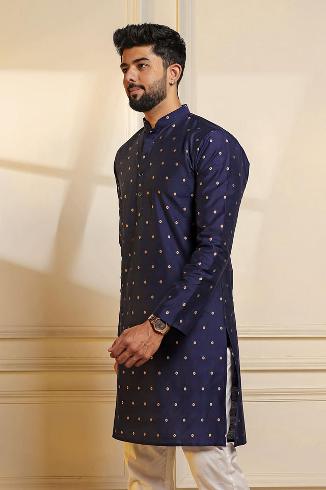 Mens Blue Woven Cotton Kurta Set (ACA7238)