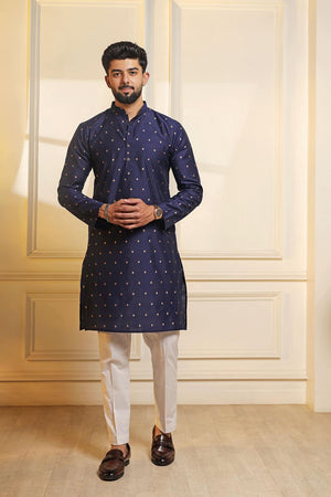 Mens Blue Woven Cotton Kurta Set (ACA7238)