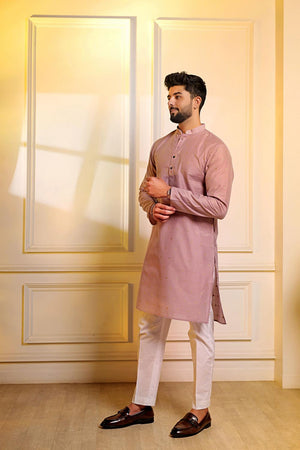 Mens Violet Woven Cotton Kurta Set (ACA7239)