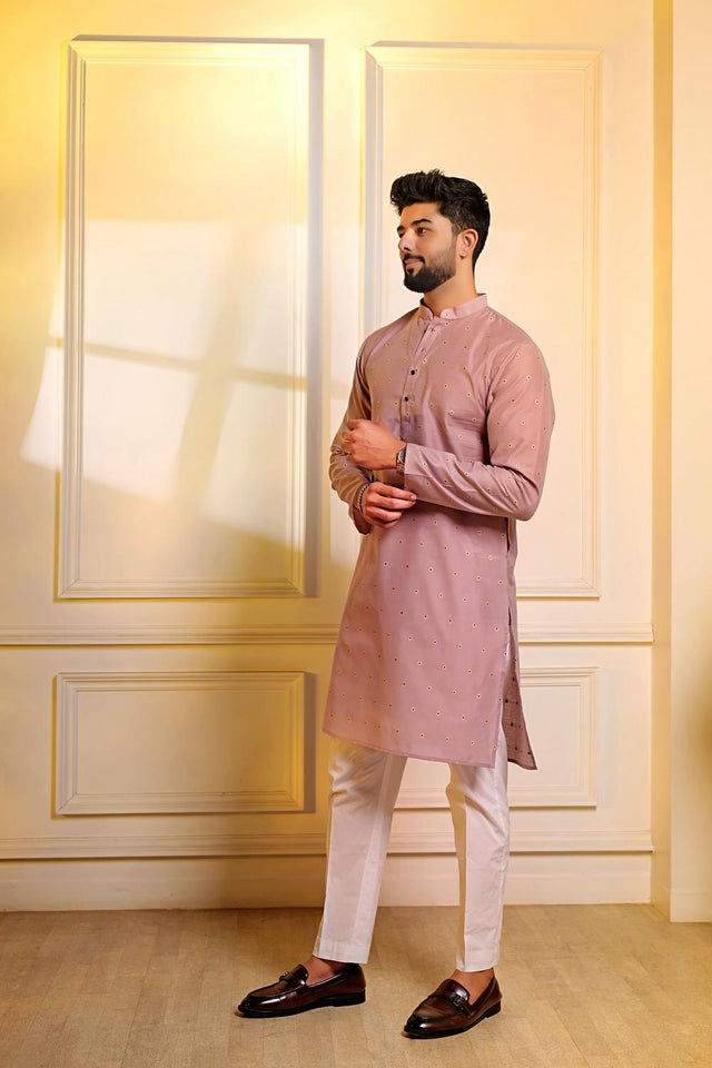 Mens Violet Woven Cotton Kurta Set (ACA7239)