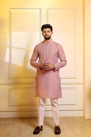 Mens Violet Woven Cotton Kurta Set (ACA7239)