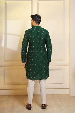 Mens Green Woven Cotton Kurta Set (ACA7240)