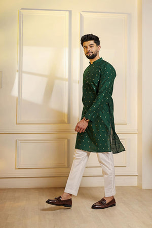 Mens Green Woven Cotton Kurta Set (ACA7240)