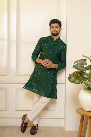 Mens Green Woven Cotton Kurta Set (ACA7240)