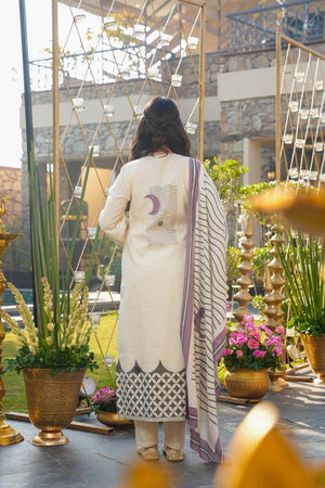 Cream Printed Muslin Straight Cut Suits (ACA7241)