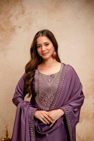 Pink Floral Embroidered Chanderi Straight Cut Suits (ACA7242)