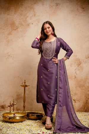 Pink Floral Embroidered Chanderi Straight Cut Suits (ACA7242)