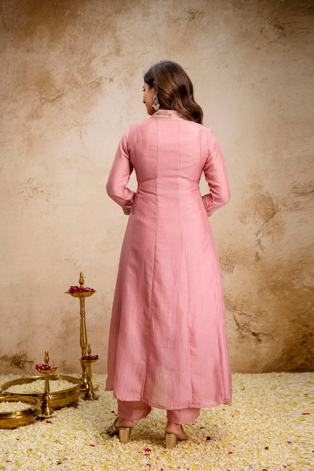 Pink Floral Embroidered Silk Anarkali Suits (ACA7249)