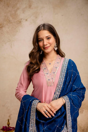 Pink Floral Embroidered Silk Anarkali Suits (ACA7249)