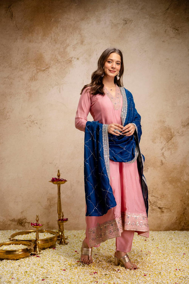 Pink Floral Embroidered Silk Anarkali Suits (ACA7249)