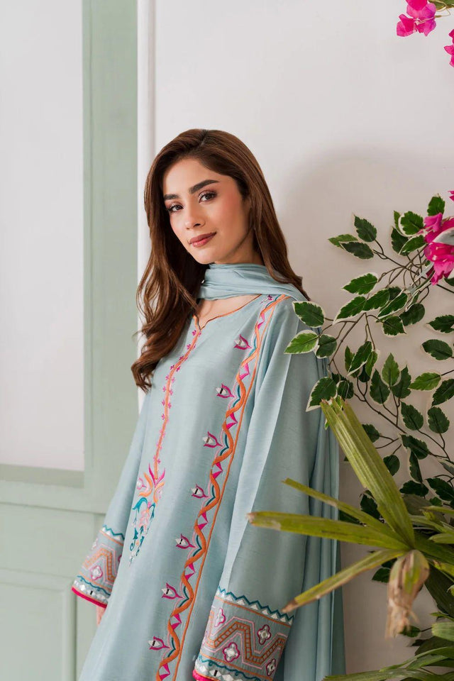 Blue Floral Embroidered Crepe Palazzo Suits (ACA7251)