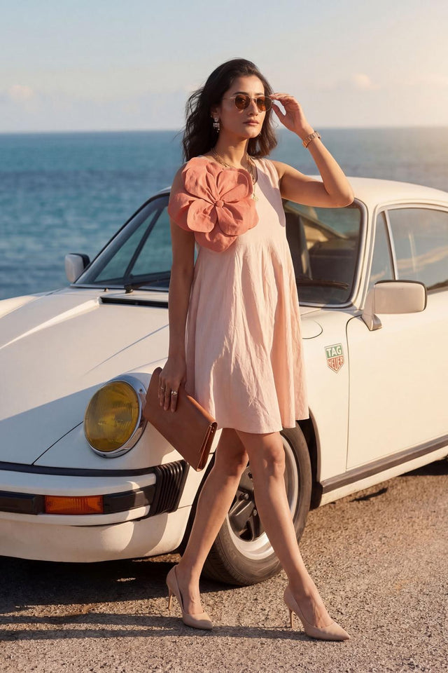 Peach Solid Cotton Dresses (ACA7273)