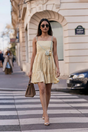Yellow Solid Cotton Dresses (ACA7274)