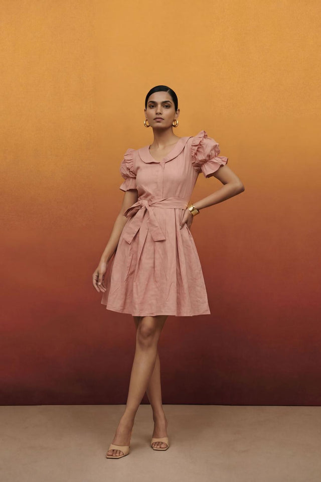 Pink Solid Cotton Dresses (ACA7279)