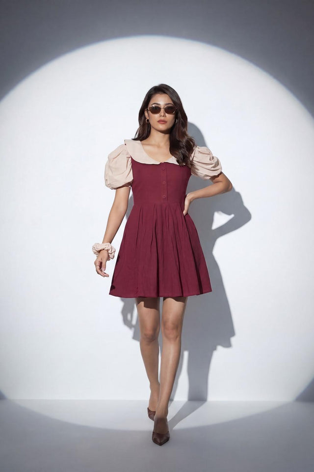 Maroon Solid Cotton Dresses (ACA7280)