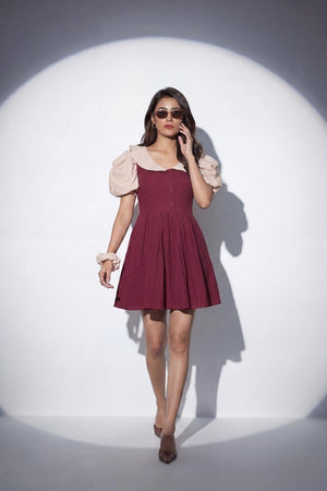 Maroon Solid Cotton Dresses (ACA7280)