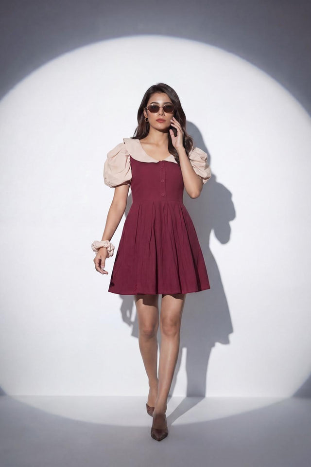 Maroon Solid Cotton Dresses (ACA7280)