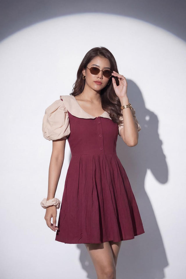 Maroon Solid Cotton Dresses (ACA7280)
