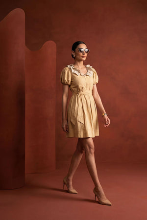 Mustard Solid Linen Dresses (ACA7282)