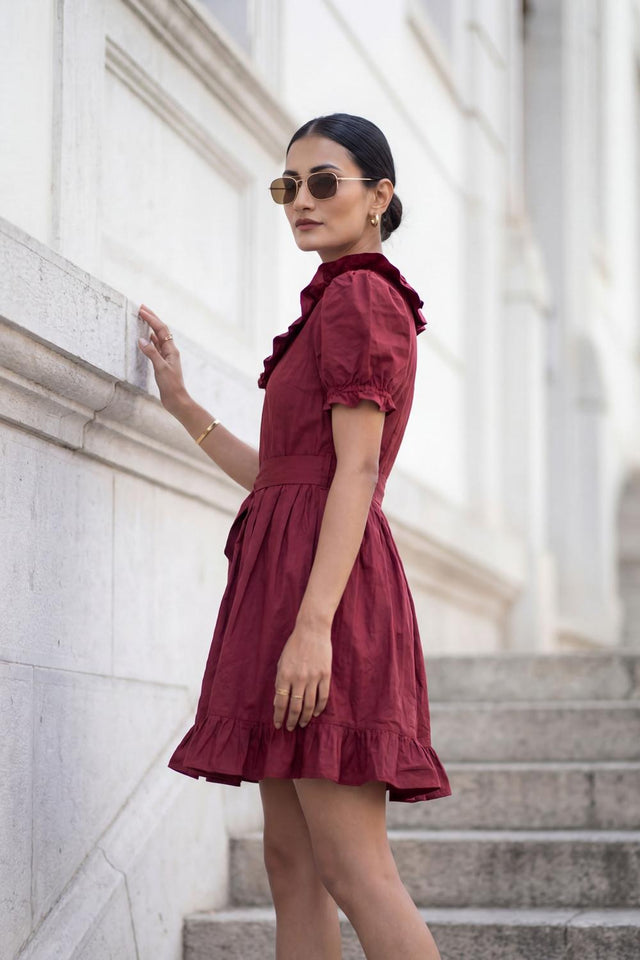 Maroon Solid Cotton Dresses (ACA7283)