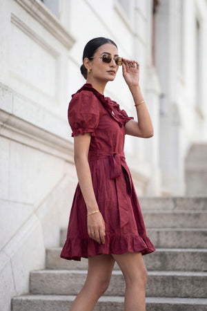 Maroon Solid Cotton Dresses (ACA7283)