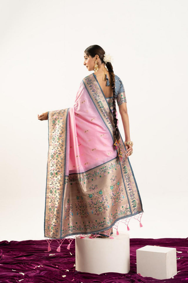 Grey Paithani Woven Banarasi Silk Saree (ACA7294)