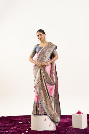 Grey Paithani Woven Banarasi Silk Saree (ACA7294)