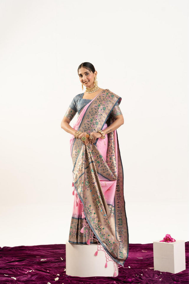 Grey Paithani Woven Banarasi Silk Saree (ACA7294)