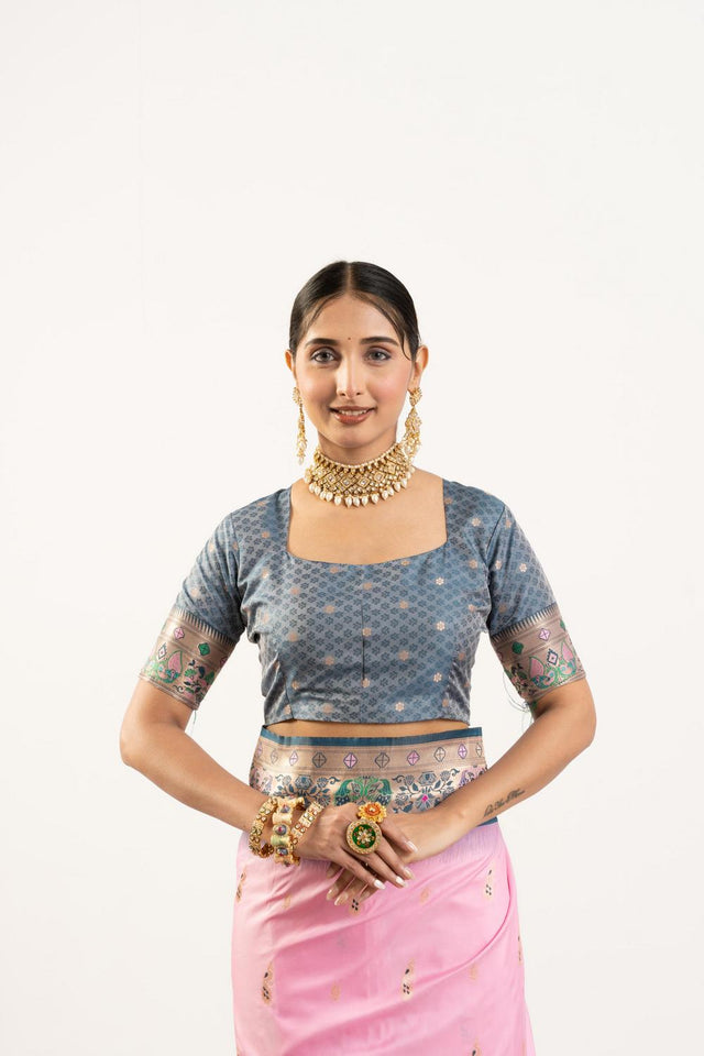 Grey Paithani Woven Banarasi Silk Saree (ACA7294)