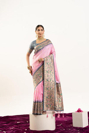 Grey Paithani Woven Banarasi Silk Saree (ACA7294)