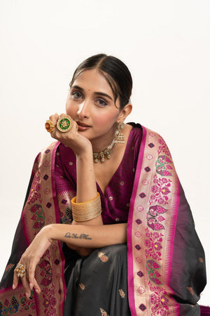 Black Paithani Woven Banarasi Silk Saree (ACA7295)