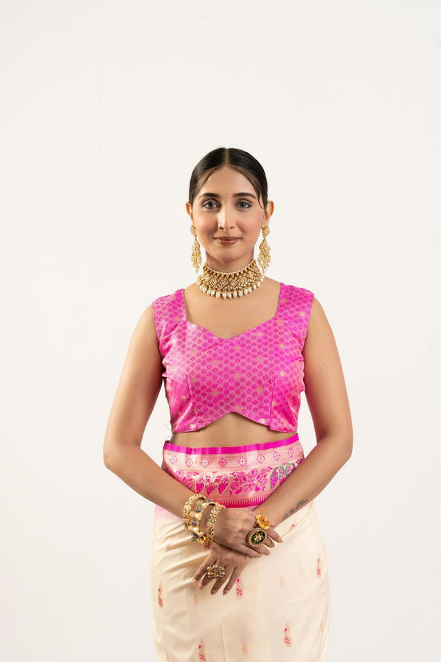 Cream Paithani Woven Banarasi Silk Saree (ACA7296)