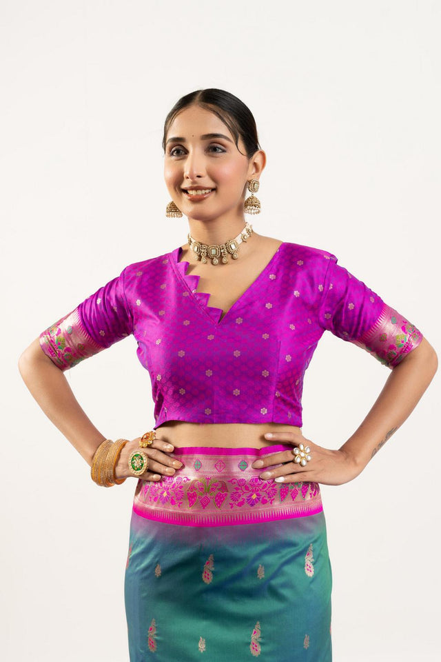 Turquoise Paithani Woven Banarasi Silk Saree (ACA7297)