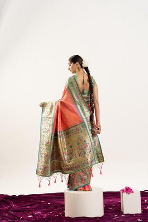 Peach Paithani Woven Banarasi Silk Saree (ACA7299)