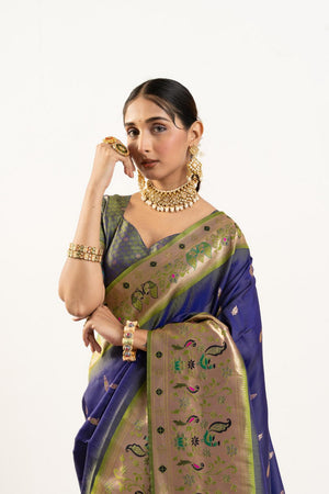 Blue Paithani Woven Banarasi Silk Saree (ACA7301)