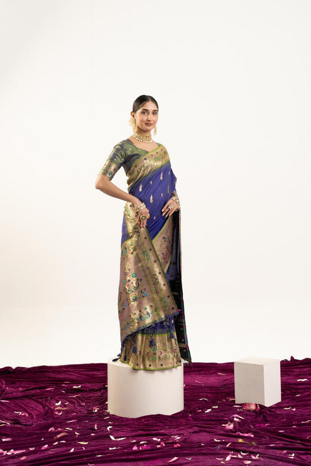 Blue Paithani Woven Banarasi Silk Saree (ACA7301)