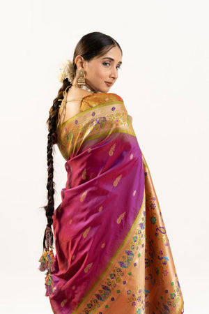Wine Paithani Woven Banarasi Silk Saree (ACA7302)