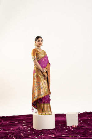 Wine Paithani Woven Banarasi Silk Saree (ACA7302)