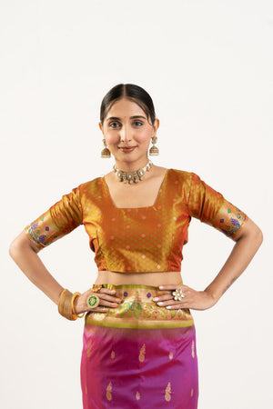 Wine Paithani Woven Banarasi Silk Saree (ACA7302)