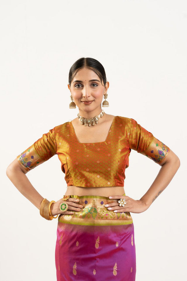 Wine Paithani Woven Banarasi Silk Saree (ACA7302)
